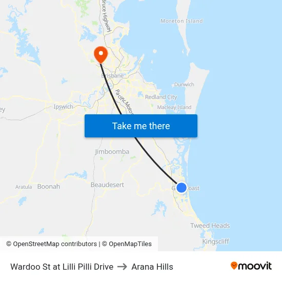Wardoo St at Lilli Pilli Drive to Arana Hills map