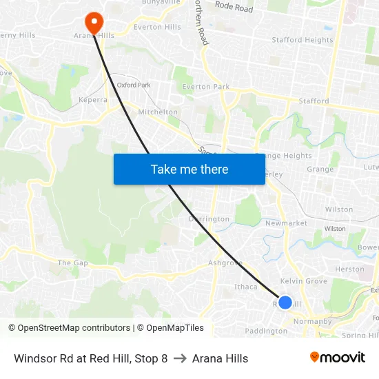 Windsor Rd at Red Hill, Stop 8 to Arana Hills map