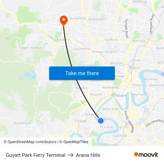 Guyatt Park Ferry Terminal to Arana Hills map