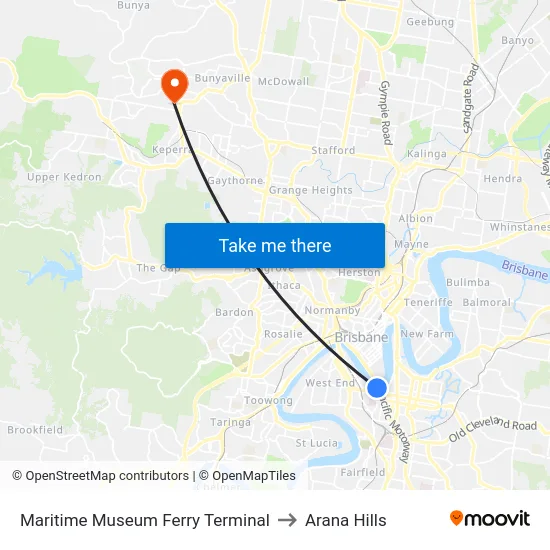 Maritime Museum Ferry Terminal to Arana Hills map