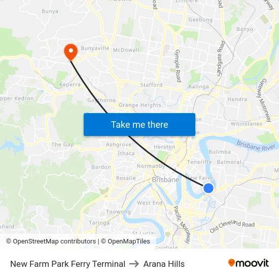 New Farm Park Ferry Terminal to Arana Hills map