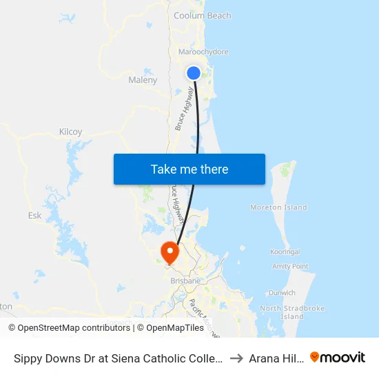 Sippy Downs Dr at Siena Catholic College to Arana Hills map
