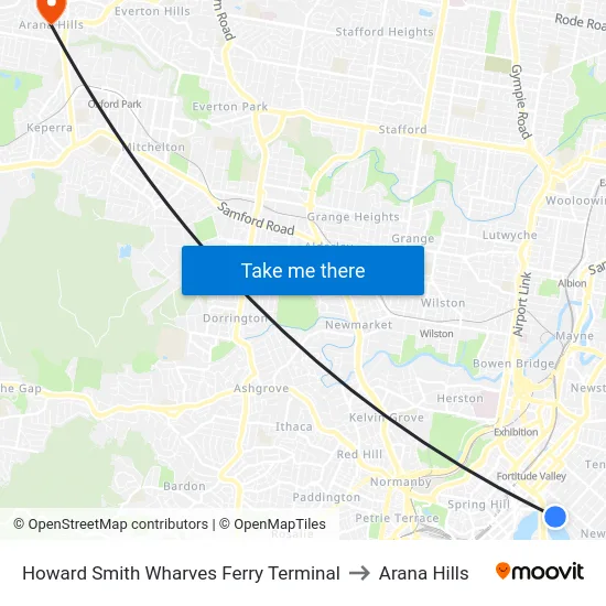 Howard Smith Wharves Ferry Terminal to Arana Hills map