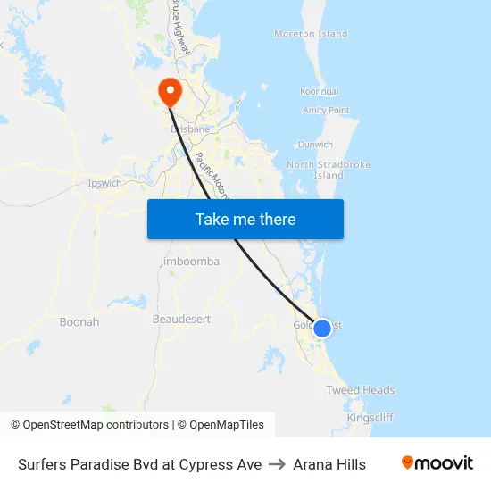Surfers Paradise Bvd at Cypress Ave to Arana Hills map