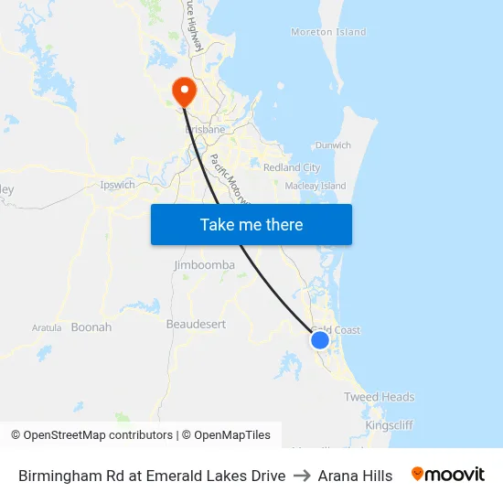 Birmingham Rd at Emerald Lakes Drive to Arana Hills map