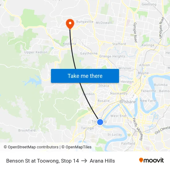 Benson St at Toowong, Stop 14 to Arana Hills map