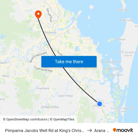 Pimpama Jacobs Well Rd at King's Christian College to Arana Hills map