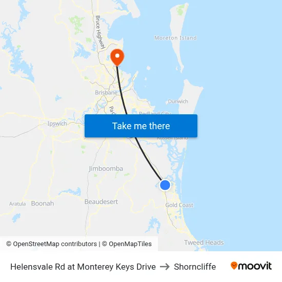 Helensvale Rd at Monterey Keys Drive to Shorncliffe map