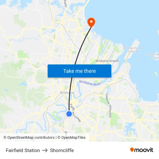 Fairfield Station to Shorncliffe map