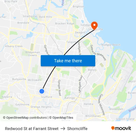 Redwood St at Farrant Street to Shorncliffe map