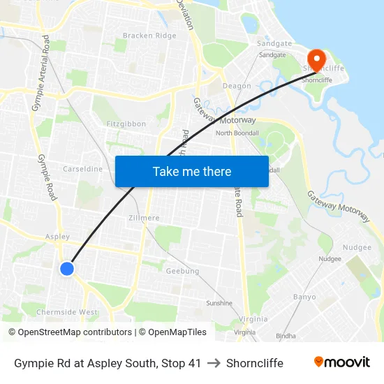 Gympie Rd at Aspley South, Stop 41 to Shorncliffe map