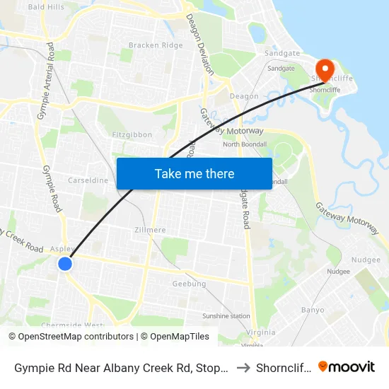 Gympie Rd Near Albany Creek Rd, Stop 42 to Shorncliffe map
