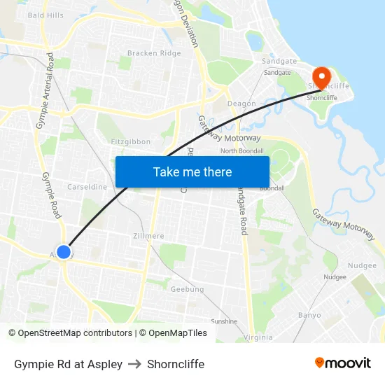 Gympie Rd at Aspley to Shorncliffe map