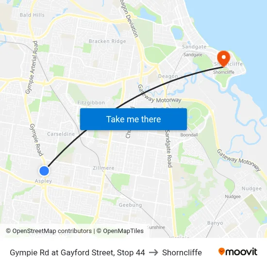 Gympie Rd at Gayford Street, Stop 44 to Shorncliffe map