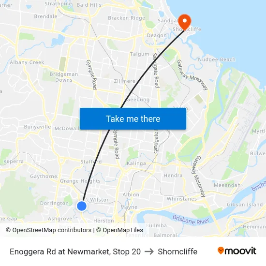 Enoggera Rd at Newmarket, Stop 20 to Shorncliffe map