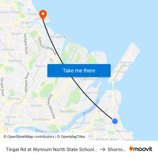 Tingal Rd at Wynnum North State School, Stop 10/5 to Shorncliffe map