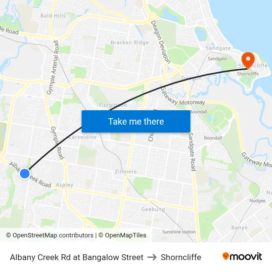 Albany Creek Rd at Bangalow Street to Shorncliffe map
