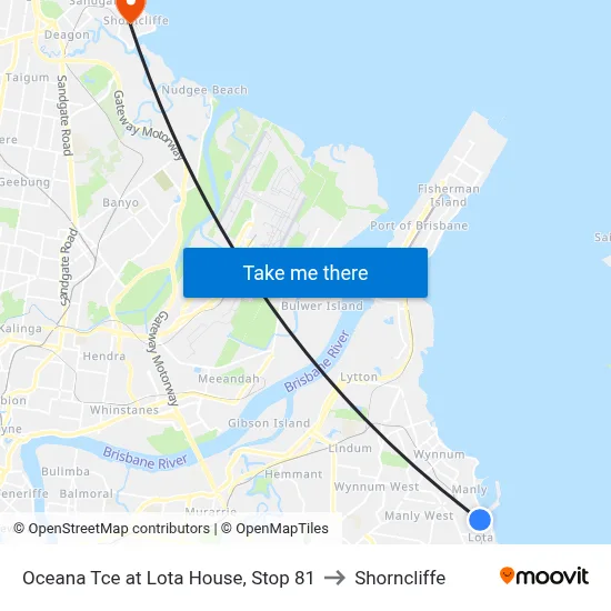 Oceana Tce at Lota House, Stop 81 to Shorncliffe map