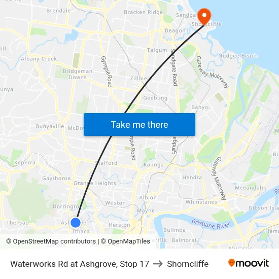 Waterworks Rd at Ashgrove, Stop 17 to Shorncliffe map