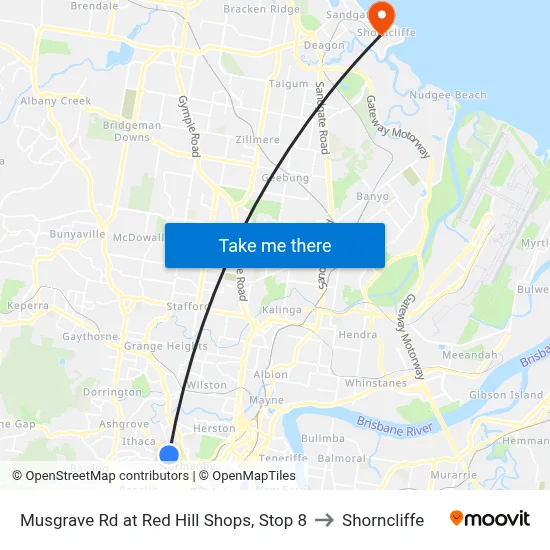 Musgrave Rd at Red Hill Shops, Stop 8 to Shorncliffe map