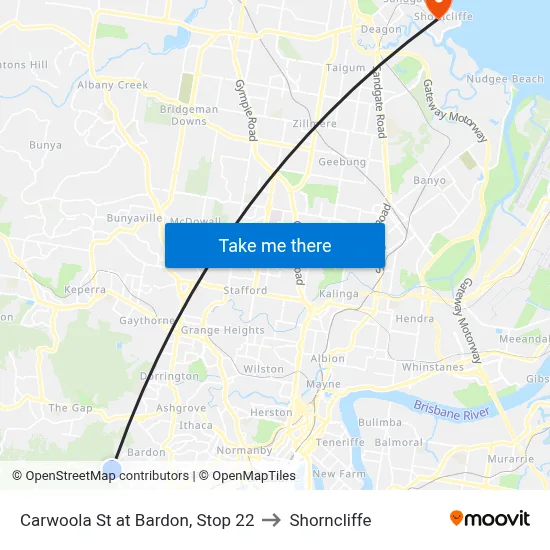 Carwoola St at Bardon, Stop 22 to Shorncliffe map