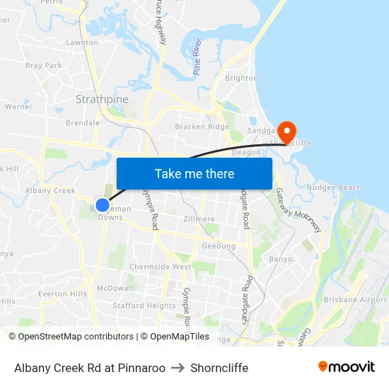Albany Creek Rd at Pinnaroo to Shorncliffe map