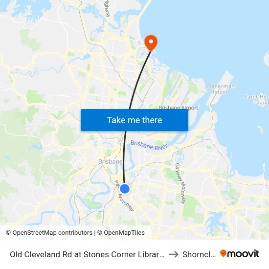 Old Cleveland Rd at Stones Corner Library, Stop 17 to Shorncliffe map