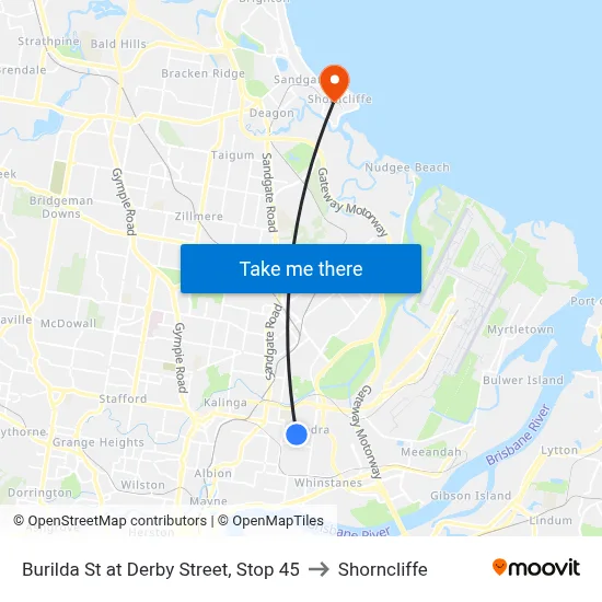 Burilda St at Derby Street, Stop 45 to Shorncliffe map