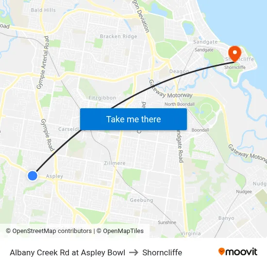 Albany Creek Rd at Aspley Bowl to Shorncliffe map