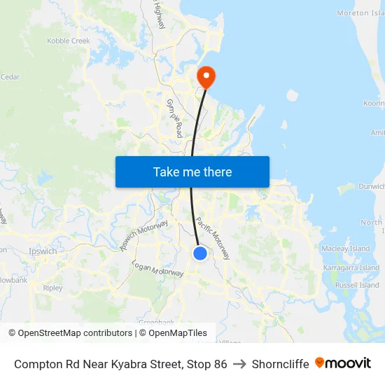 Compton Rd Near Kyabra Street, Stop 86 to Shorncliffe map