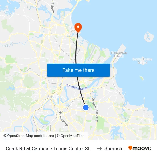 Creek Rd at Carindale Tennis Centre, Stop 46 to Shorncliffe map