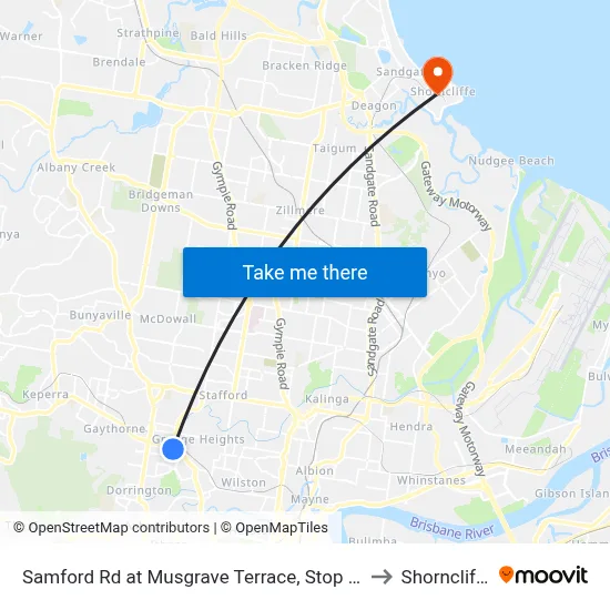 Samford Rd at Musgrave Terrace, Stop 27 to Shorncliffe map