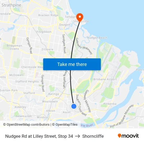 Nudgee Rd at Lilley Street, Stop 34 to Shorncliffe map