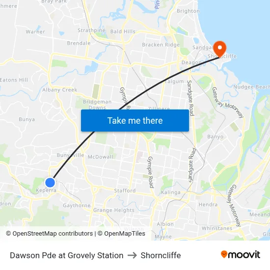Dawson Pde at Grovely Station to Shorncliffe map
