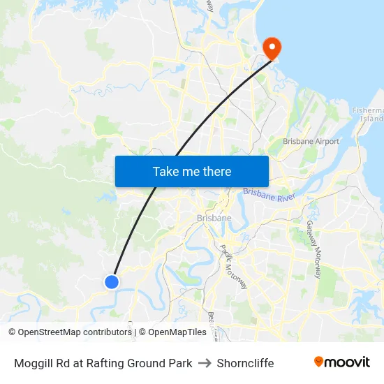 Moggill Rd at Rafting Ground Park to Shorncliffe map