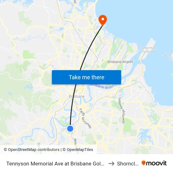 Tennyson Memorial Ave at Brisbane Golf, Stop 36 to Shorncliffe map