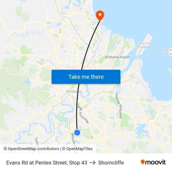 Evans Rd at Pentex Street, Stop 43 to Shorncliffe map