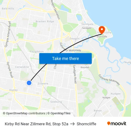 Kirby Rd Near Zillmere Rd, Stop 52a to Shorncliffe map