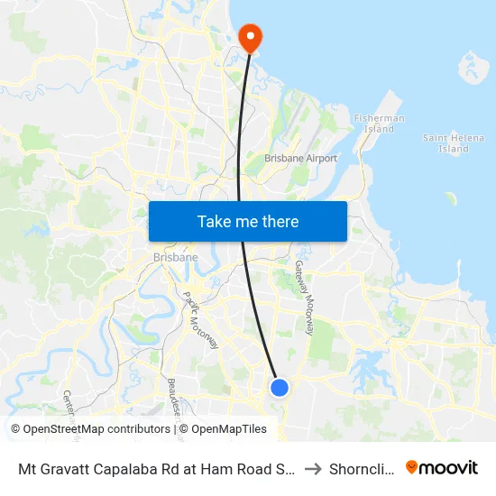 Mt Gravatt Capalaba Rd at Ham Road South to Shorncliffe map