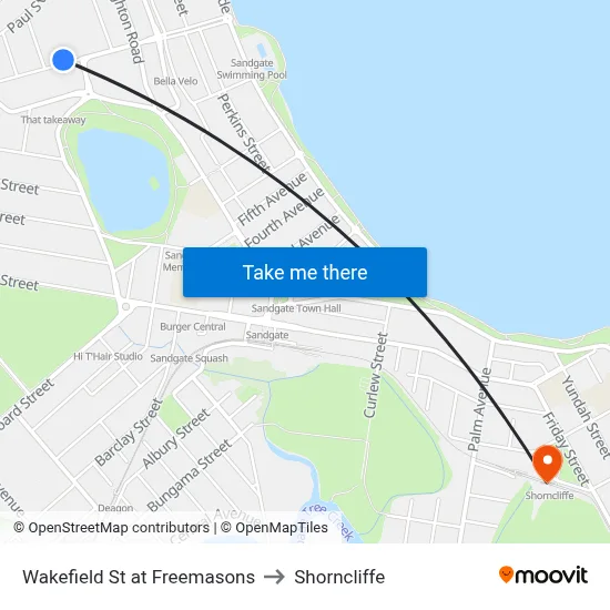 Wakefield St at Freemasons to Shorncliffe map