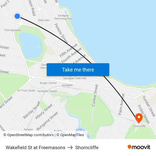 Wakefield St at Freemasons to Shorncliffe map