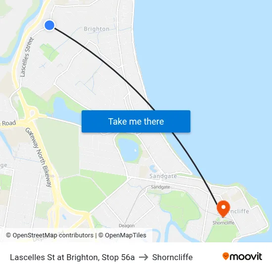Lascelles St at Brighton, Stop 56a to Shorncliffe map