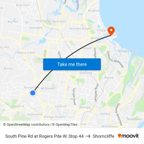 South Pine Rd at Rogers Pde W, Stop 44 to Shorncliffe map