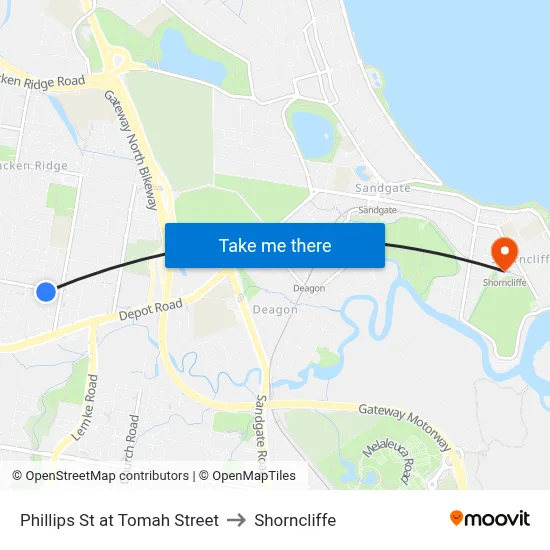 Phillips St at Tomah Street to Shorncliffe map