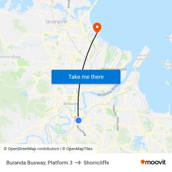Buranda Busway, Platform 3 to Shorncliffe map