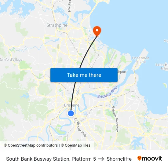 South Bank Busway Station, Platform 5 to Shorncliffe map