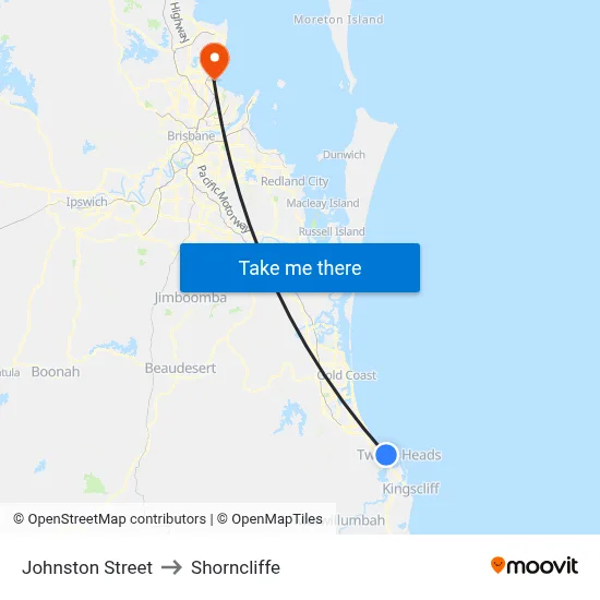 Johnston Street to Shorncliffe map