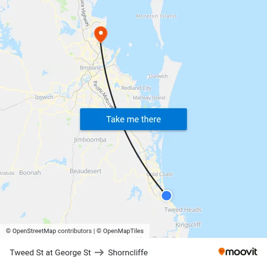 Tweed St at George St to Shorncliffe map