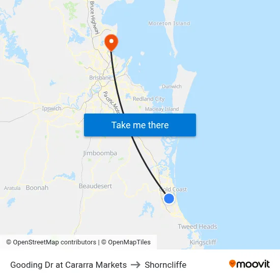Gooding Dr at Cararra Markets to Shorncliffe map