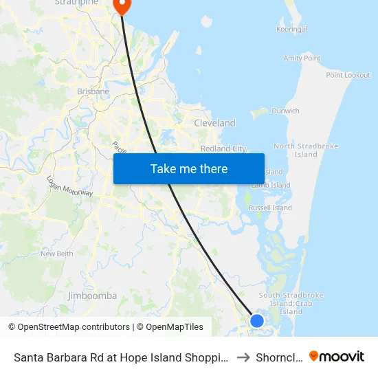Santa Barbara Rd at Hope Island Shopping Centre to Shorncliffe map